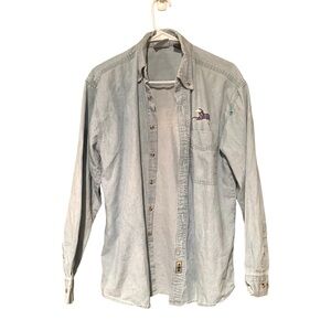Vintage Blue Pointe MENS Chambray Navajo Horses Button Front Top Blue Small